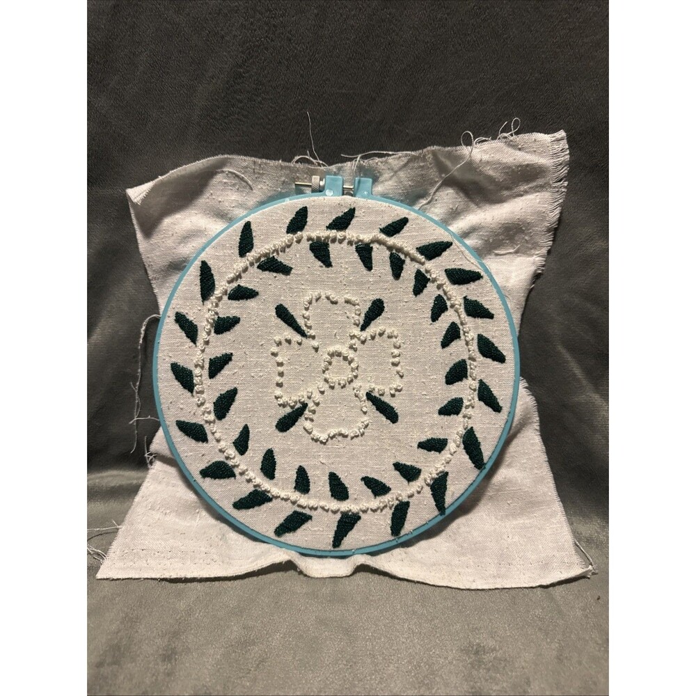 Handmade Punch Needle Embroidery Panel White Flower With Susan Bates 8" Hoop